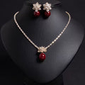 Festligt Smyckeset med Röda Pärldroppar och Zirkoniablommor