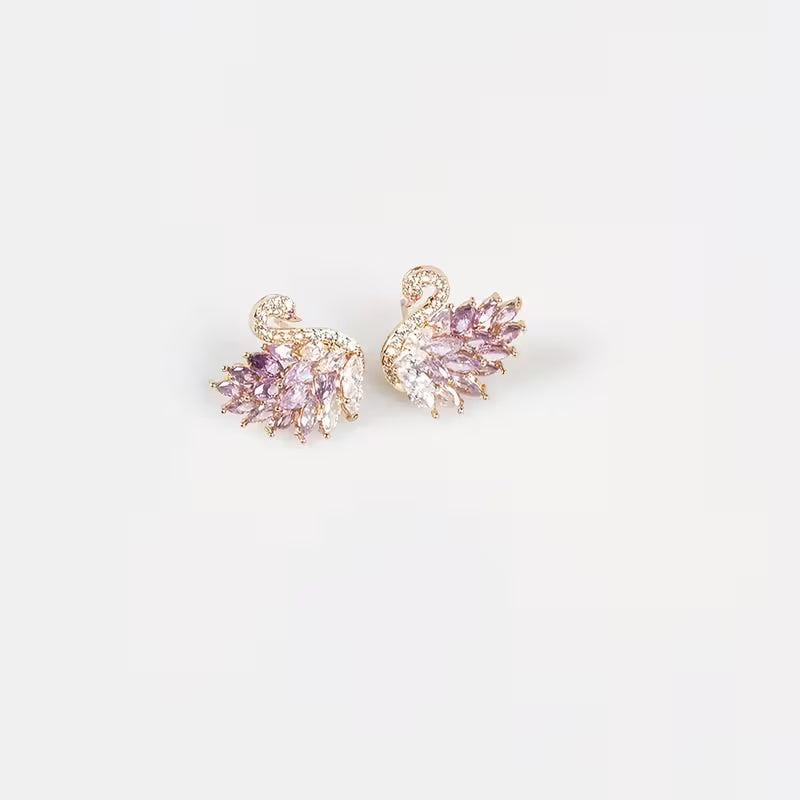 Elegant Svanhalsband och Örhängen med Rosa/Lila Stenar